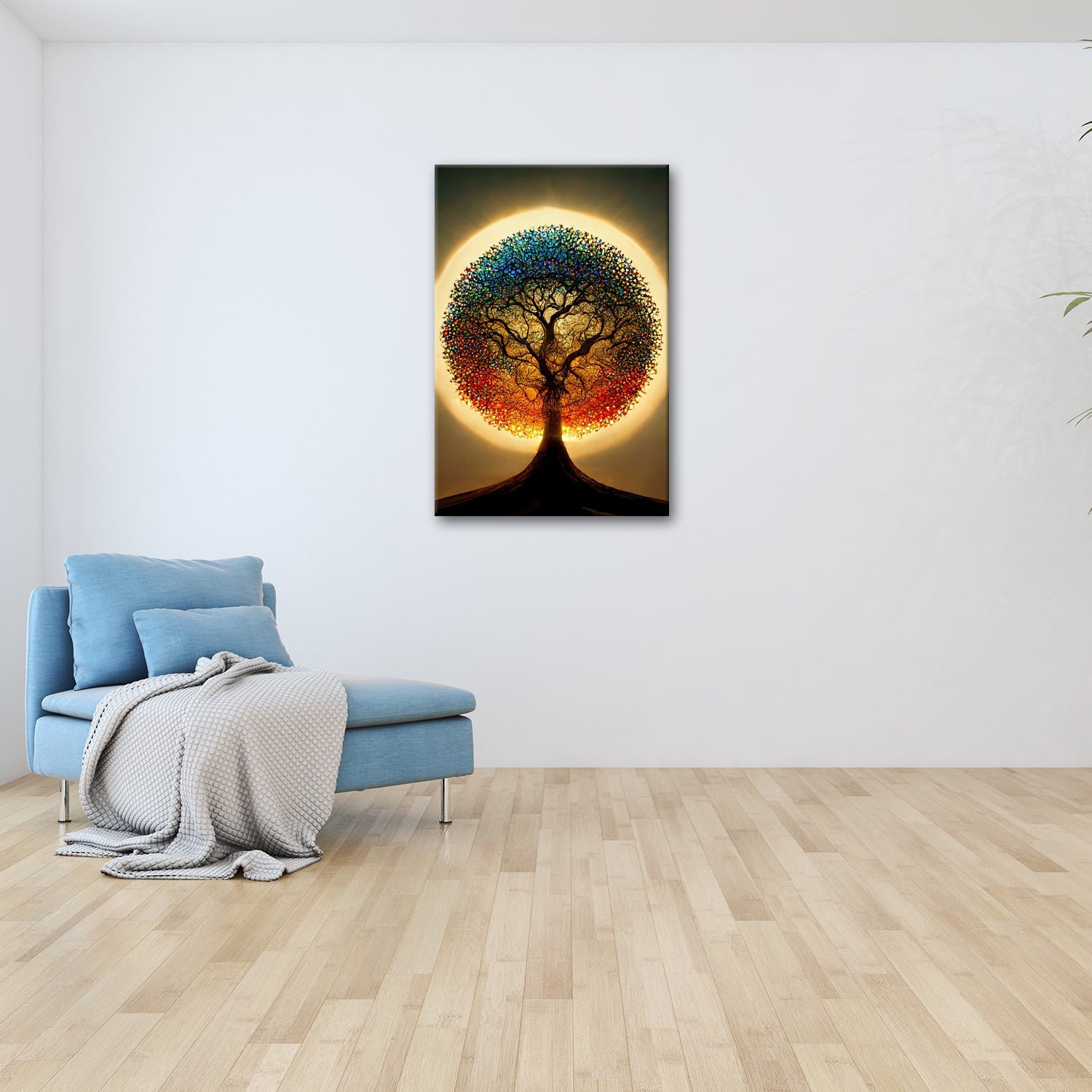 Leinwandbild Baum des Lichts, gekrönt von einem Farbenspiel der Natur - deyoli