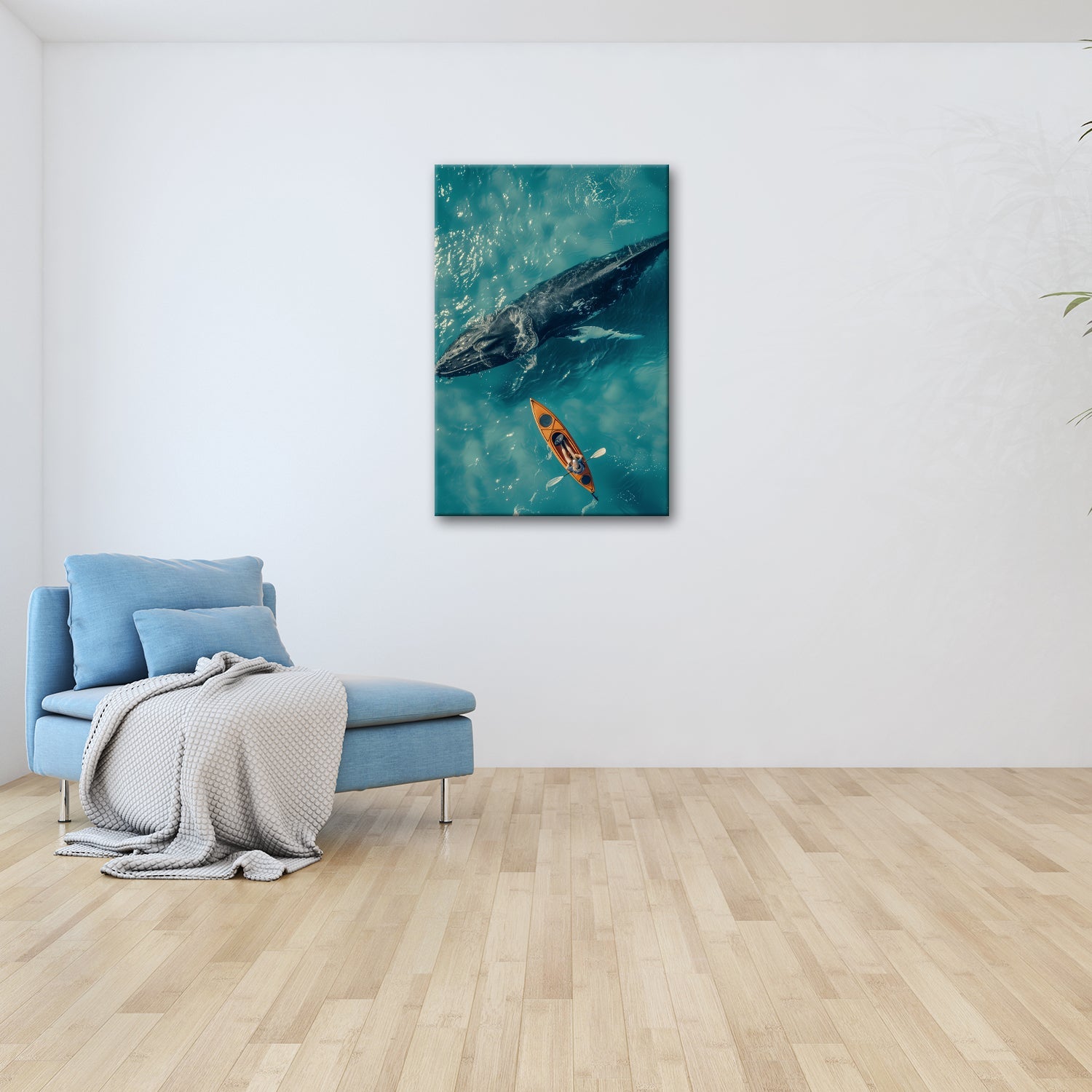 Leinwandbild Begegnung in Blau – Stille zwischen Mensch und Koloss - deyoli
