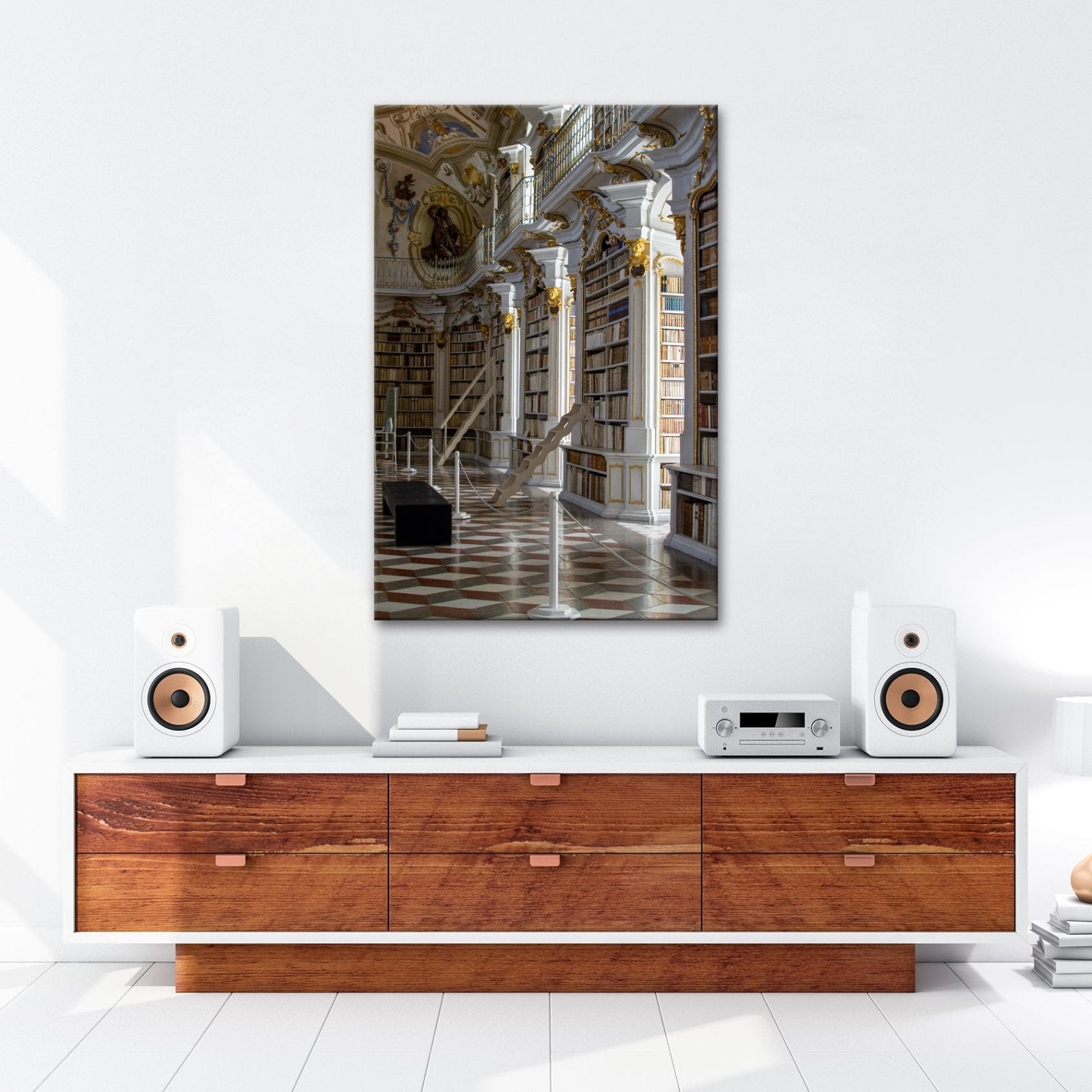 Leinwandbild Bibliothek XXL – Barocke Pracht mit Büchern & goldenen Ornamenten - deyoli