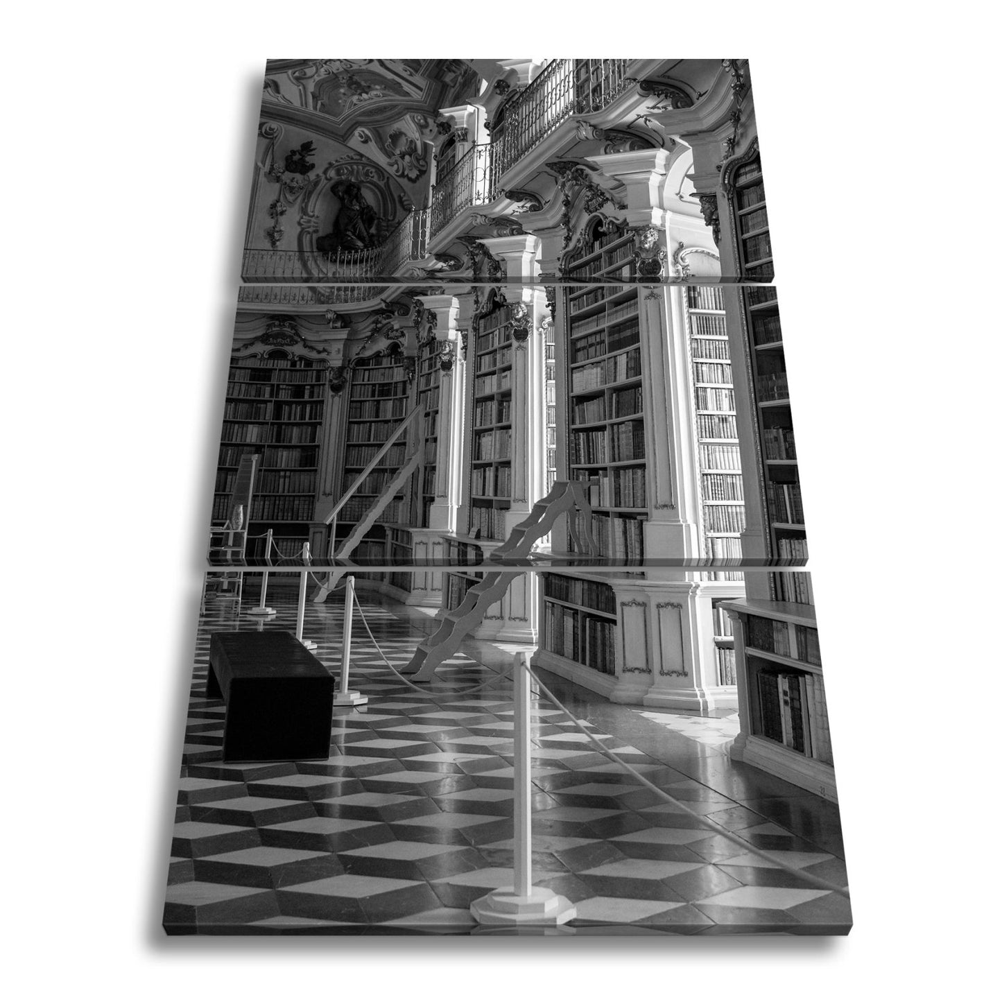 Leinwandbild Bibliothek XXL – Barocke Pracht mit Büchern & goldenen Ornamenten - deyoli