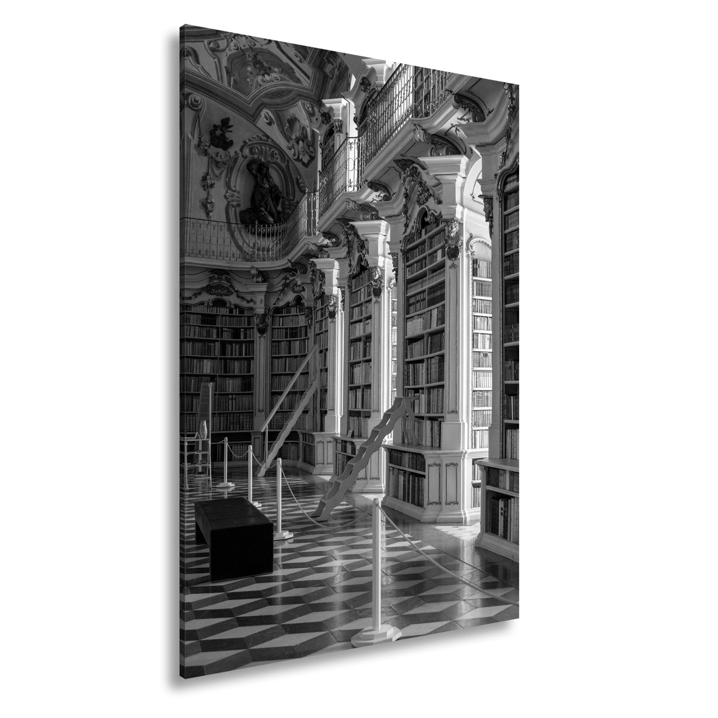 Leinwandbild Bibliothek XXL – Barocke Pracht mit Büchern & goldenen Ornamenten - deyoli
