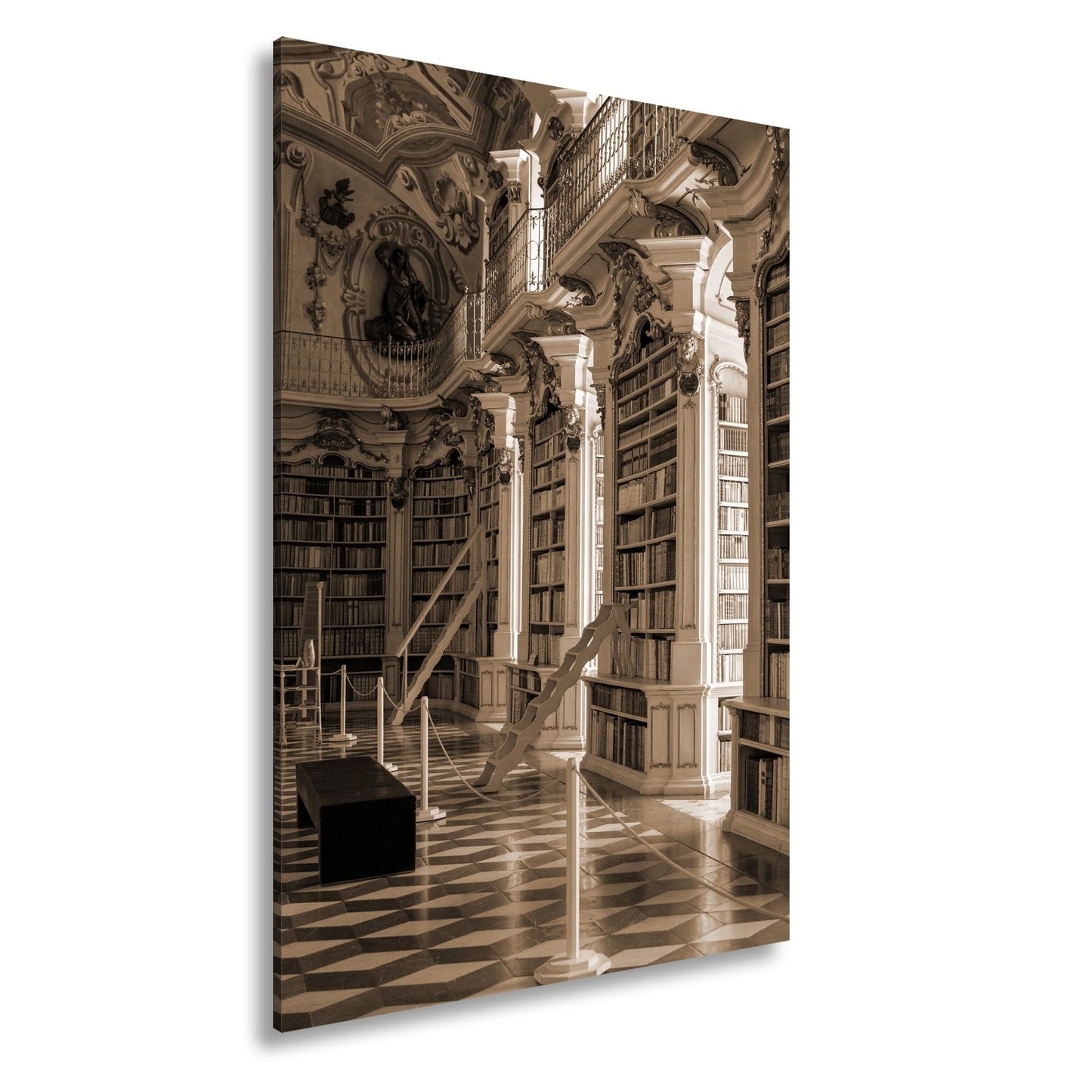 Leinwandbild Bibliothek XXL – Barocke Pracht mit Büchern & goldenen Ornamenten - deyoli