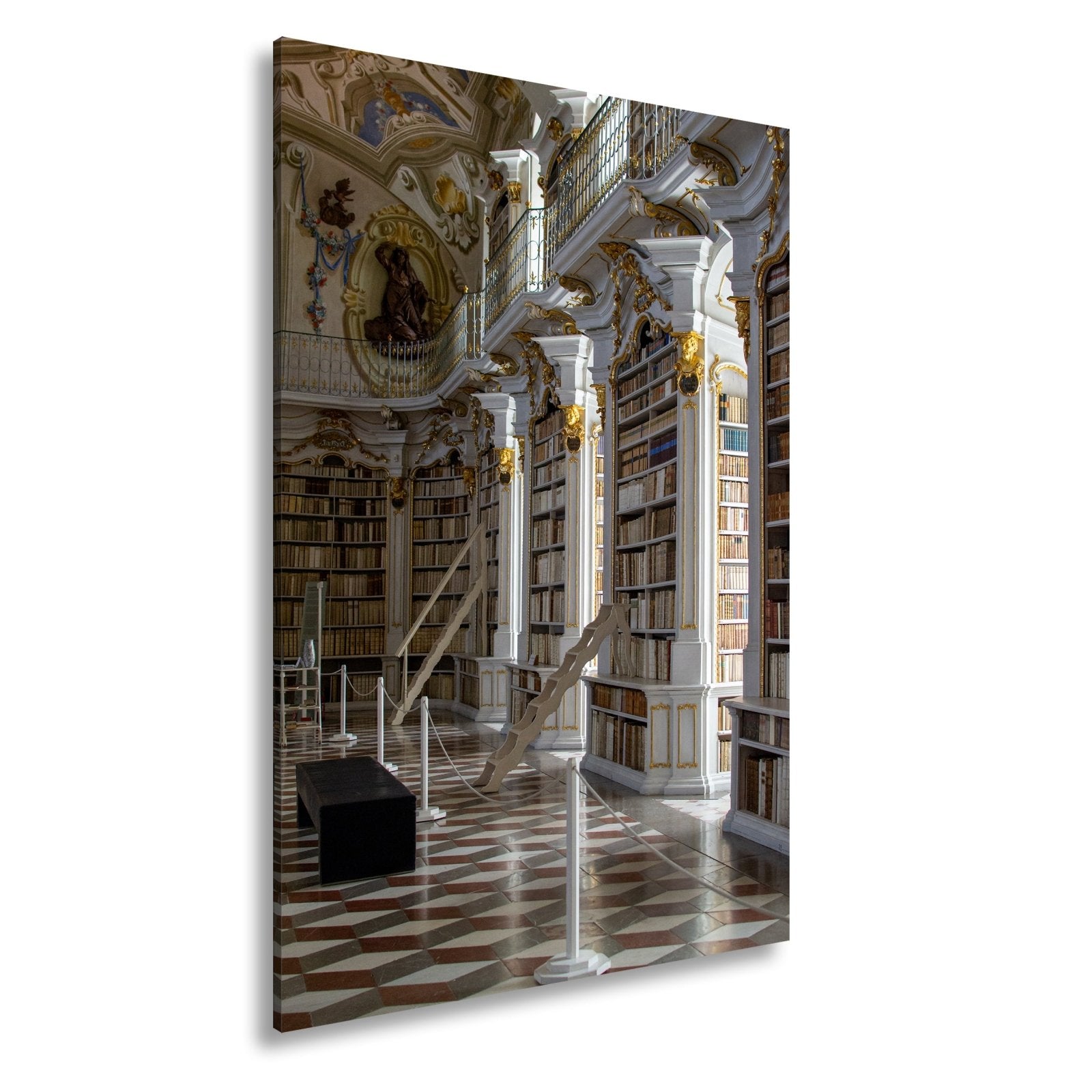 Leinwandbild Bibliothek XXL – Barocke Pracht mit Büchern & goldenen Ornamenten - deyoli