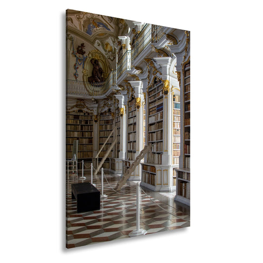 Leinwandbild Bibliothek XXL – Barocke Pracht mit Büchern & goldenen Ornamenten - deyoli