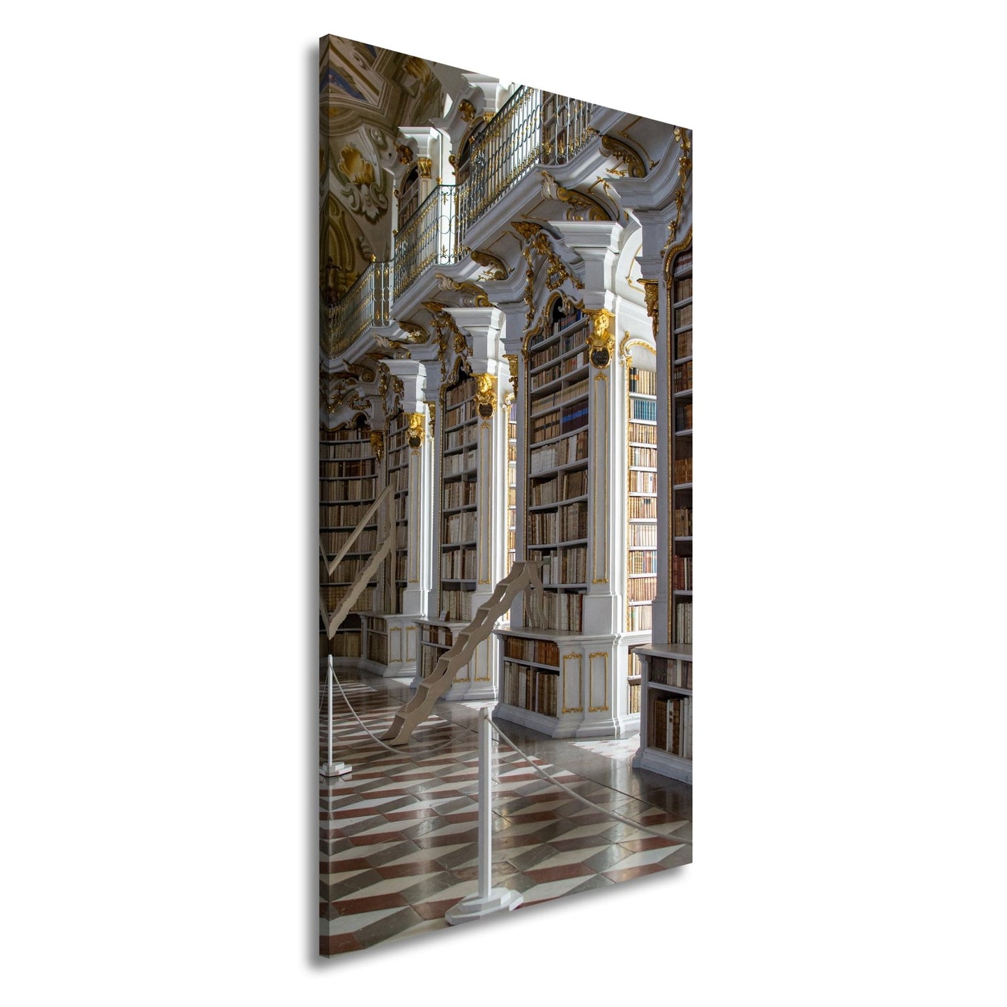 Leinwandbild Bibliothek XXL – Barocke Pracht mit Büchern & goldenen Ornamenten - deyoli