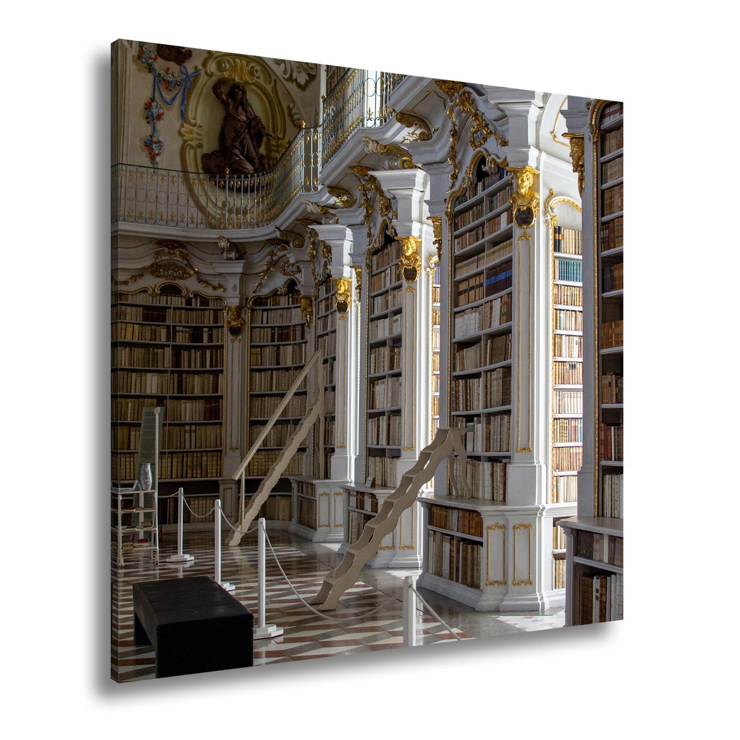 Leinwandbild Bibliothek XXL – Barocke Pracht mit Büchern & goldenen Ornamenten - deyoli