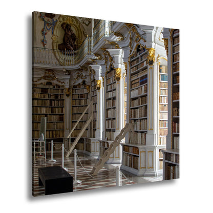 Leinwandbild Bibliothek XXL – Barocke Pracht mit Büchern & goldenen Ornamenten - deyoli