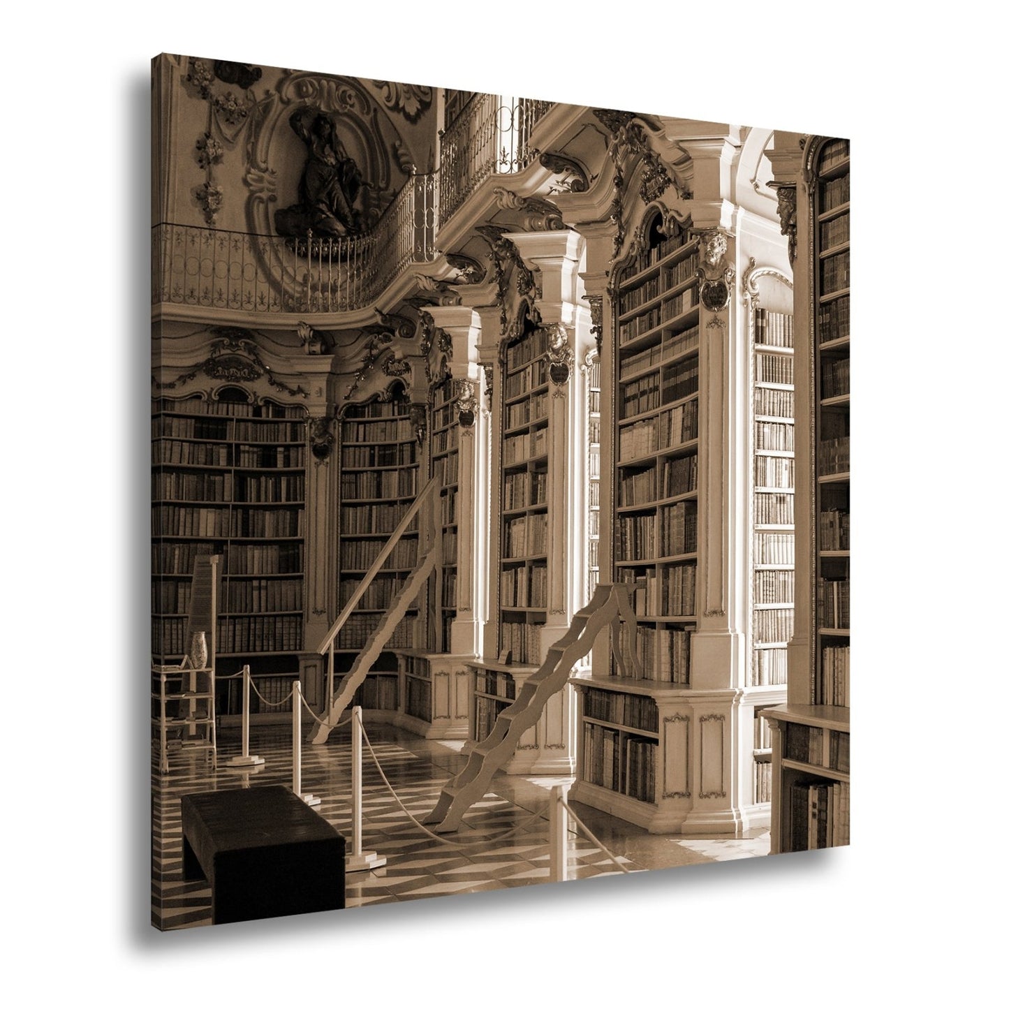 Leinwandbild Bibliothek XXL – Barocke Pracht mit Büchern & goldenen Ornamenten - deyoli