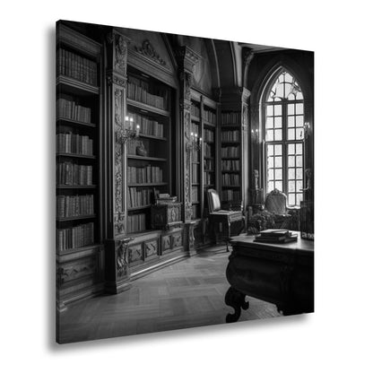 Leinwandbild Bibliothek XXL – Prächtige Halle voller golden schimmernder Bücher - deyoli