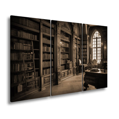 Leinwandbild Bibliothek XXL – Prächtige Halle voller golden schimmernder Bücher - deyoli