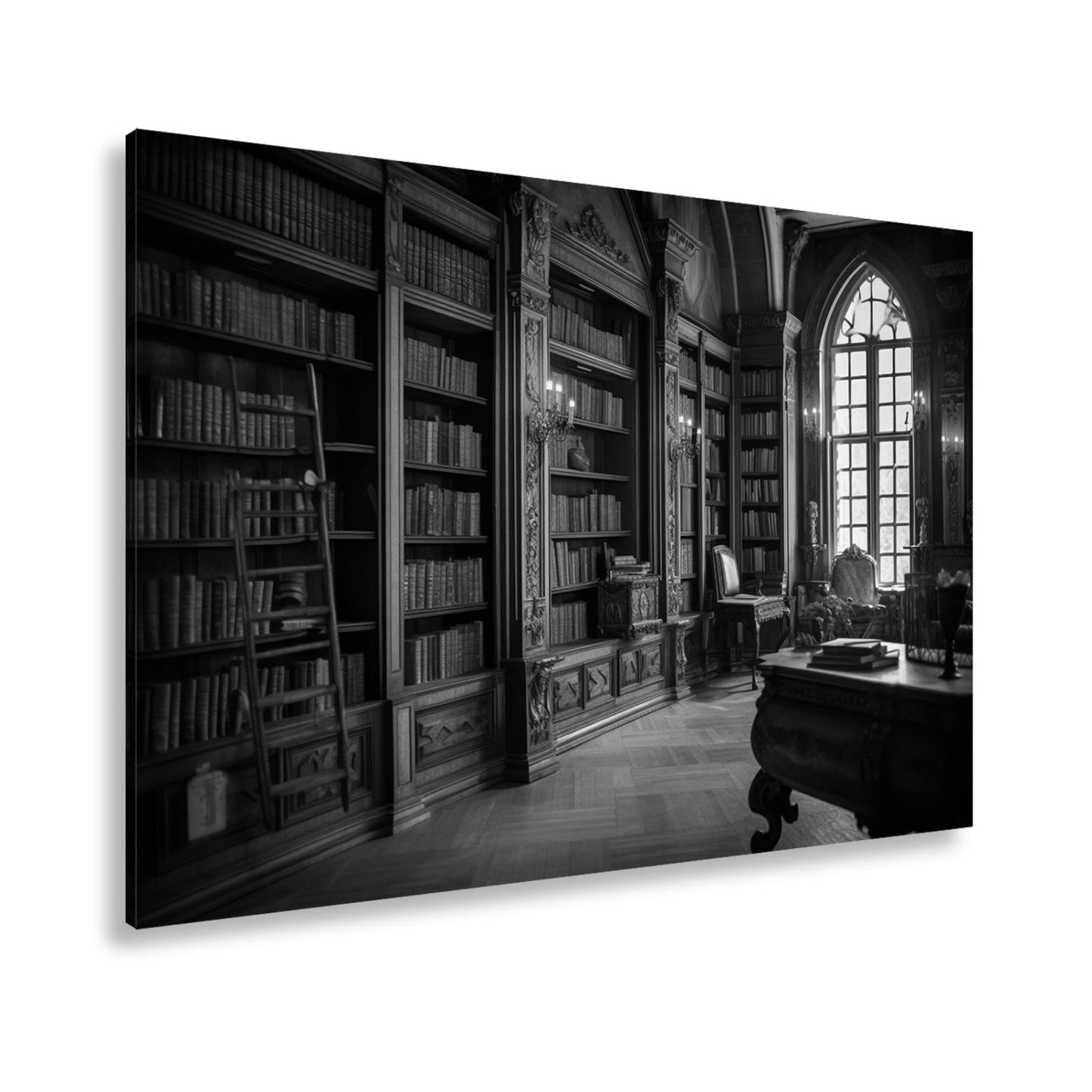 Leinwandbild Bibliothek XXL – Prächtige Halle voller golden schimmernder Bücher - deyoli