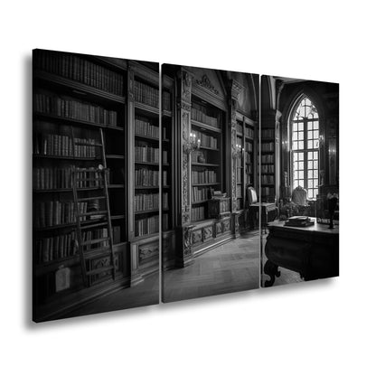 Leinwandbild Bibliothek XXL – Prächtige Halle voller golden schimmernder Bücher - deyoli