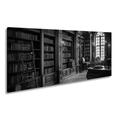 Leinwandbild Bibliothek XXL – Prächtige Halle voller golden schimmernder Bücher - deyoli