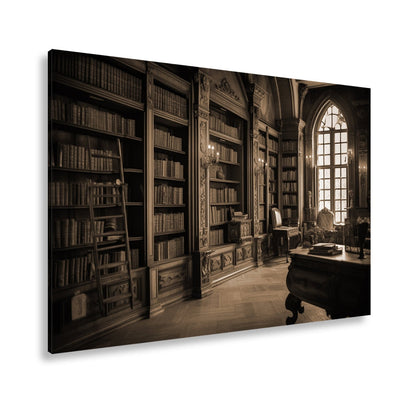 Leinwandbild Bibliothek XXL – Prächtige Halle voller golden schimmernder Bücher - deyoli