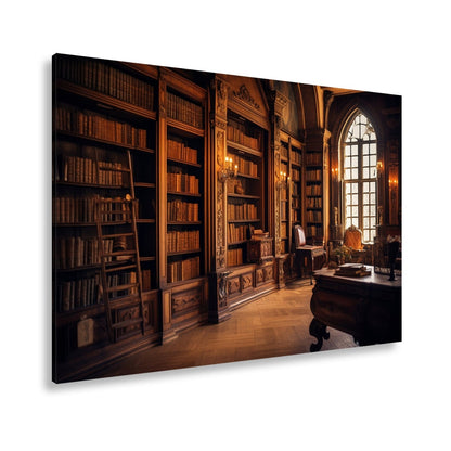 Leinwandbild Bibliothek XXL – Prächtige Halle voller golden schimmernder Bücher - deyoli