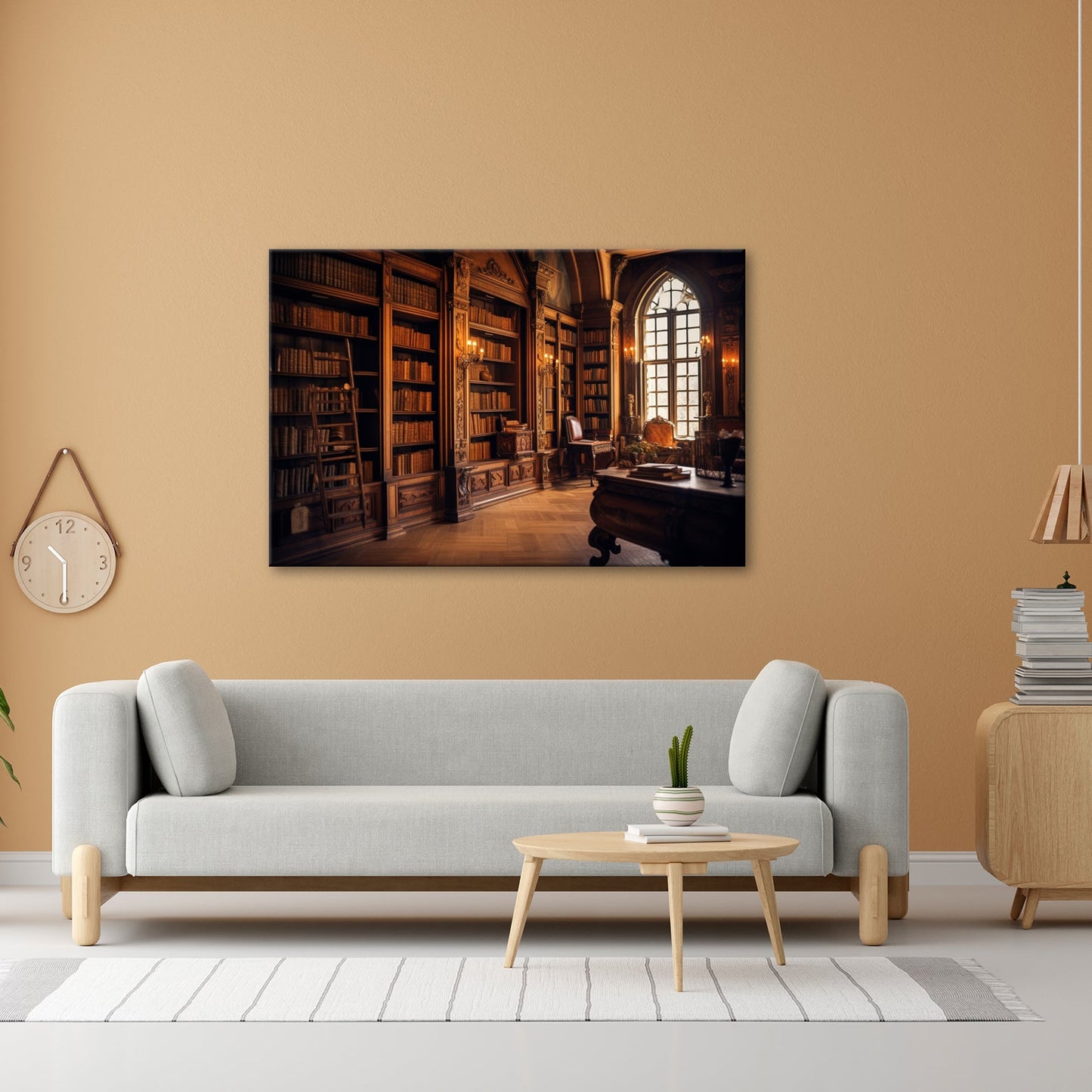 Leinwandbild Bibliothek XXL – Prächtige Halle voller golden schimmernder Bücher - deyoli