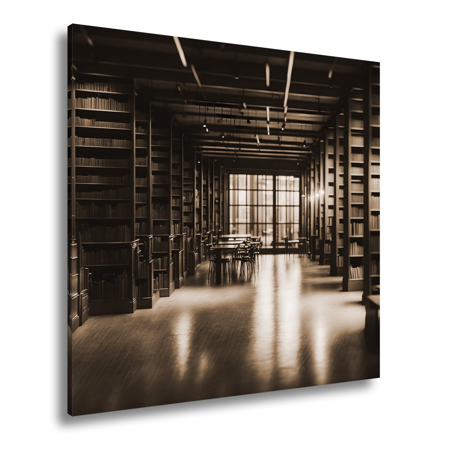 Leinwandbild Bibliothek XXL – Voller Geheimnisse im warmen Licht der Stille - deyoli
