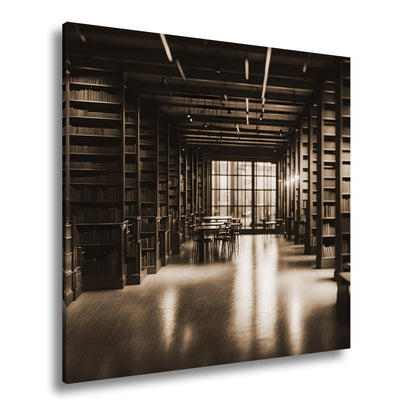 Leinwandbild Bibliothek XXL – Voller Geheimnisse im warmen Licht der Stille - deyoli