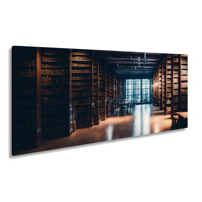 Leinwandbild Bibliothek XXL – Voller Geheimnisse im warmen Licht der Stille - deyoli