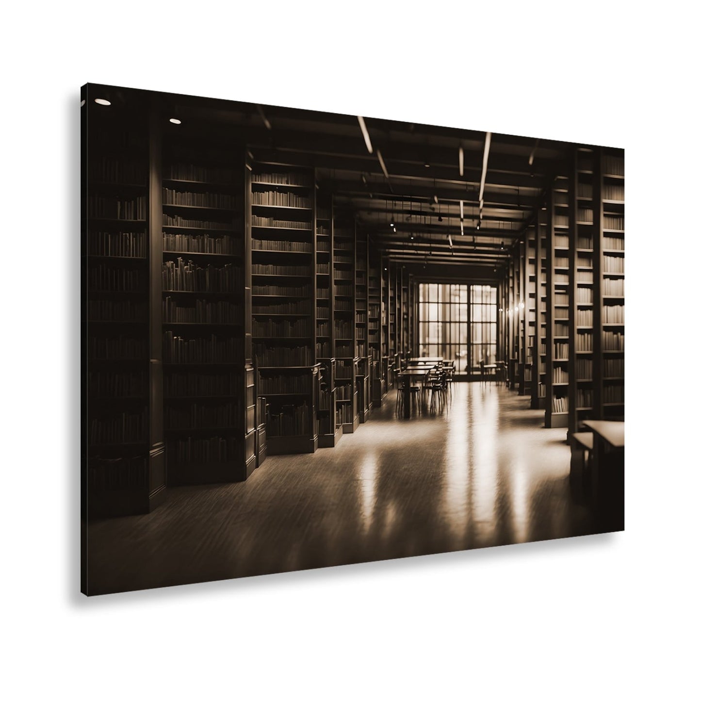 Leinwandbild Bibliothek XXL – Voller Geheimnisse im warmen Licht der Stille - deyoli