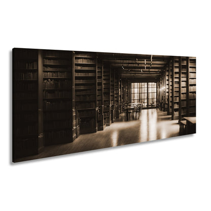 Leinwandbild Bibliothek XXL – Voller Geheimnisse im warmen Licht der Stille - deyoli