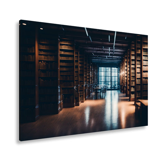 Leinwandbild Bibliothek XXL – Voller Geheimnisse im warmen Licht der Stille - deyoli