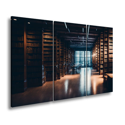 Leinwandbild Bibliothek XXL – Voller Geheimnisse im warmen Licht der Stille - deyoli