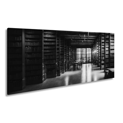 Leinwandbild Bibliothek XXL – Voller Geheimnisse im warmen Licht der Stille - deyoli