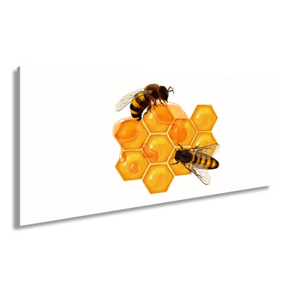 Leinwandbild Bienen sammeln goldenen Honig auf funkelnden Waben - deyoli