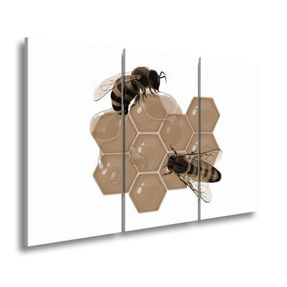 Leinwandbild Bienen sammeln goldenen Honig auf funkelnden Waben - deyoli