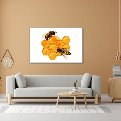 Leinwandbild Bienen sammeln goldenen Honig auf funkelnden Waben - deyoli
