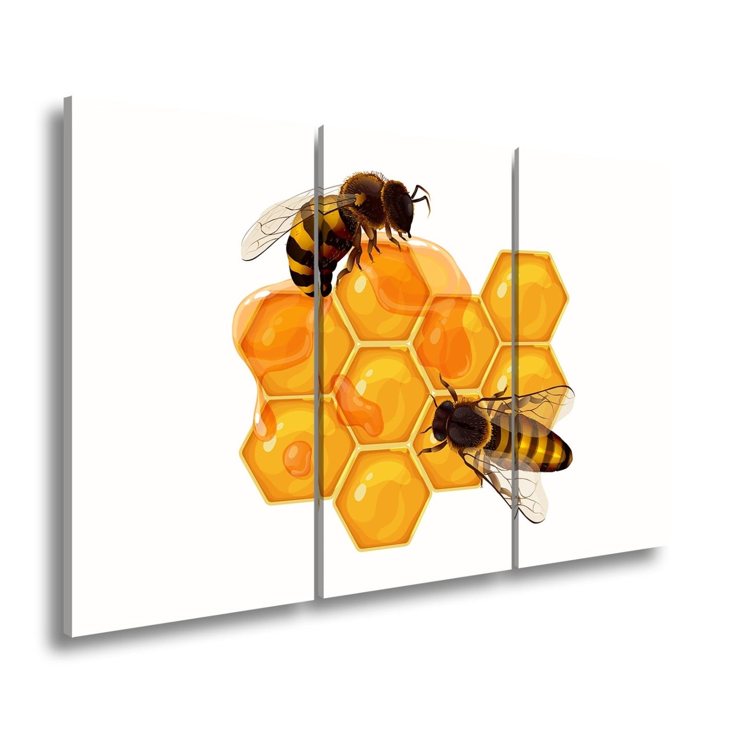 Leinwandbild Bienen sammeln goldenen Honig auf funkelnden Waben - deyoli