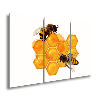 Leinwandbild Bienen sammeln goldenen Honig auf funkelnden Waben - deyoli