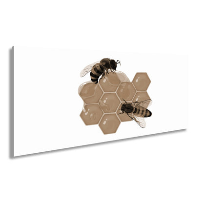 Leinwandbild Bienen sammeln goldenen Honig auf funkelnden Waben - deyoli