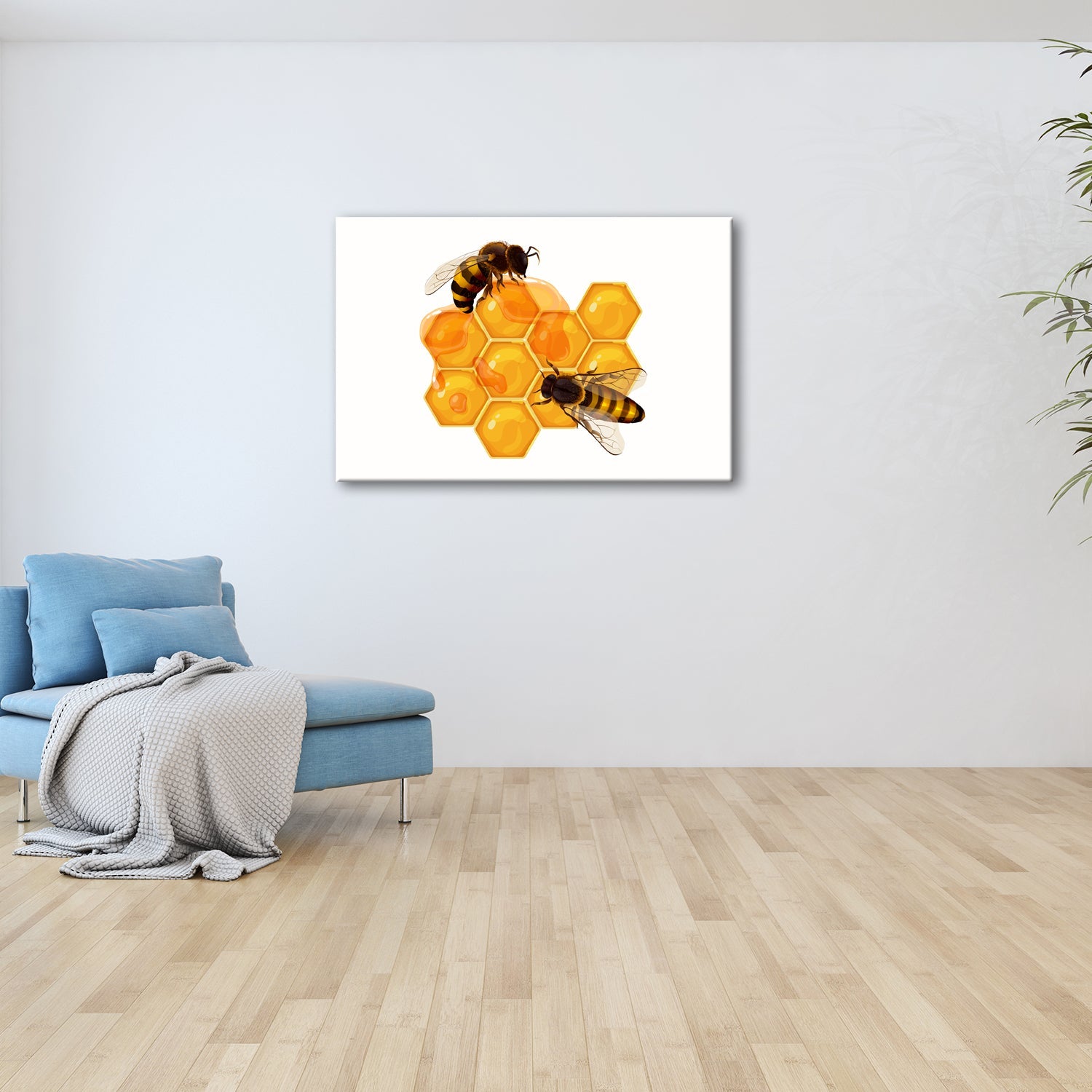 Leinwandbild Bienen sammeln goldenen Honig auf funkelnden Waben - deyoli
