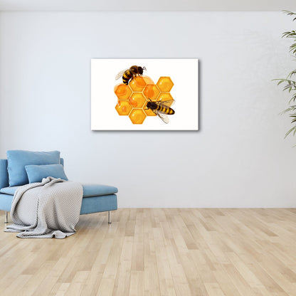 Leinwandbild Bienen sammeln goldenen Honig auf funkelnden Waben - deyoli