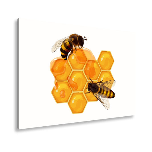 Leinwandbild Bienen sammeln goldenen Honig auf funkelnden Waben - deyoli