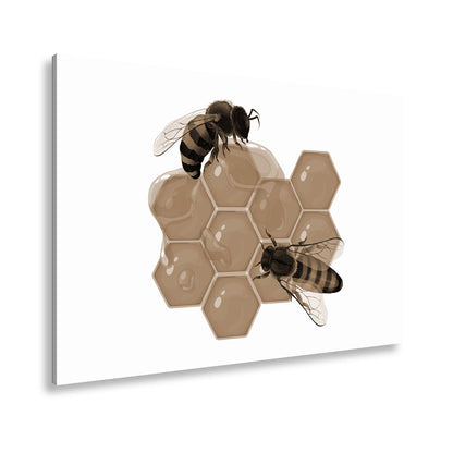 Leinwandbild Bienen sammeln goldenen Honig auf funkelnden Waben - deyoli