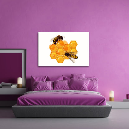 Leinwandbild Bienen sammeln goldenen Honig auf funkelnden Waben - deyoli
