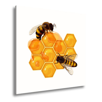 Leinwandbild Bienen sammeln goldenen Honig auf funkelnden Waben - deyoli