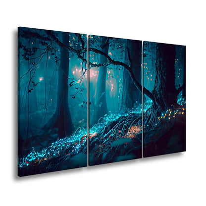 Leinwandbild Biolumineszenter Wald – Leuchtende Magie XXL - deyoli