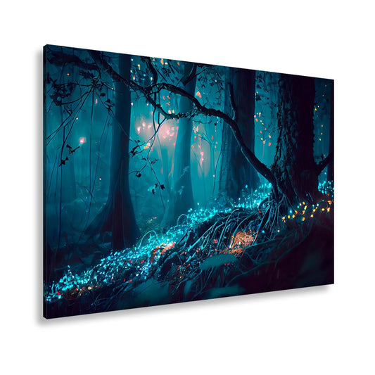 Leinwandbild Biolumineszenter Wald – Leuchtende Magie XXL - deyoli