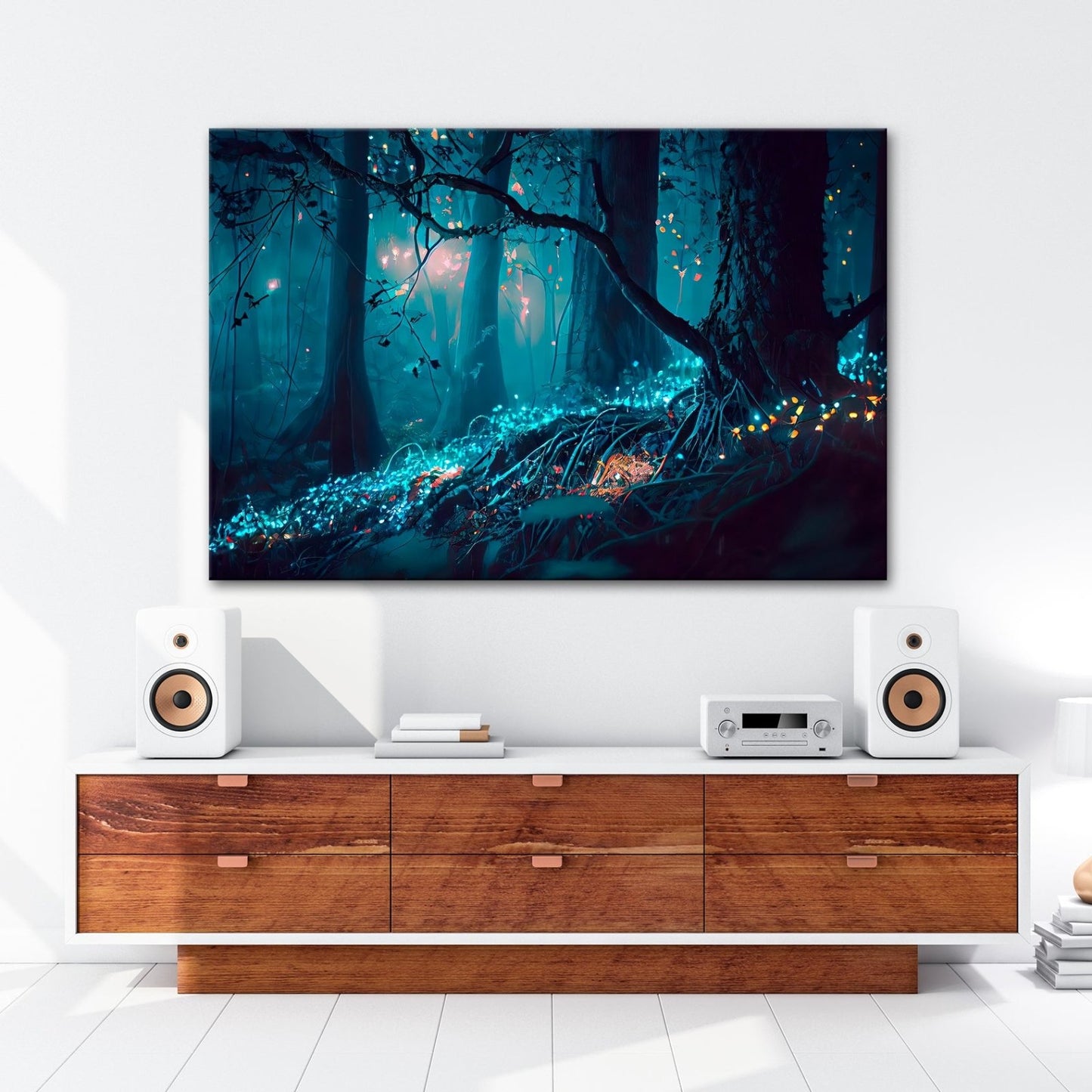 Leinwandbild Biolumineszenter Wald – Leuchtende Magie XXL - deyoli