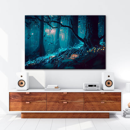 Leinwandbild Biolumineszenter Wald – Leuchtende Magie XXL - deyoli
