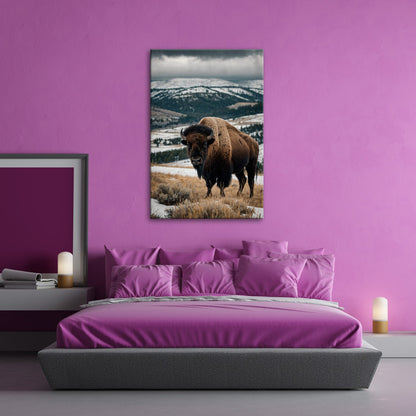 Leinwandbild Bison XXL – Majestätisch trotzt winterlicher Weite - deyoli