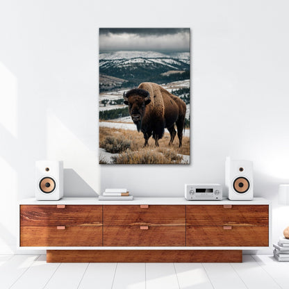 Leinwandbild Bison XXL – Majestätisch trotzt winterlicher Weite - deyoli