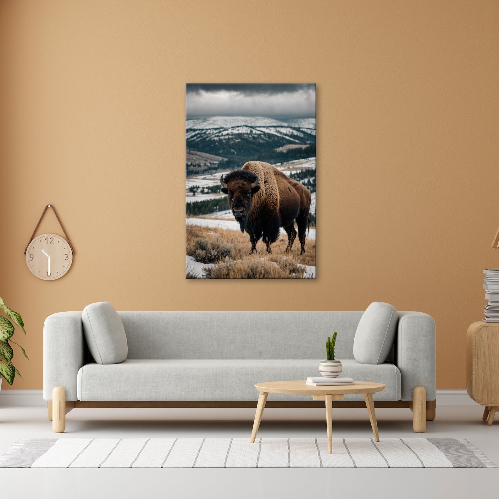 Leinwandbild Bison XXL – Majestätisch trotzt winterlicher Weite - deyoli