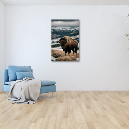Leinwandbild Bison XXL – Majestätisch trotzt winterlicher Weite - deyoli