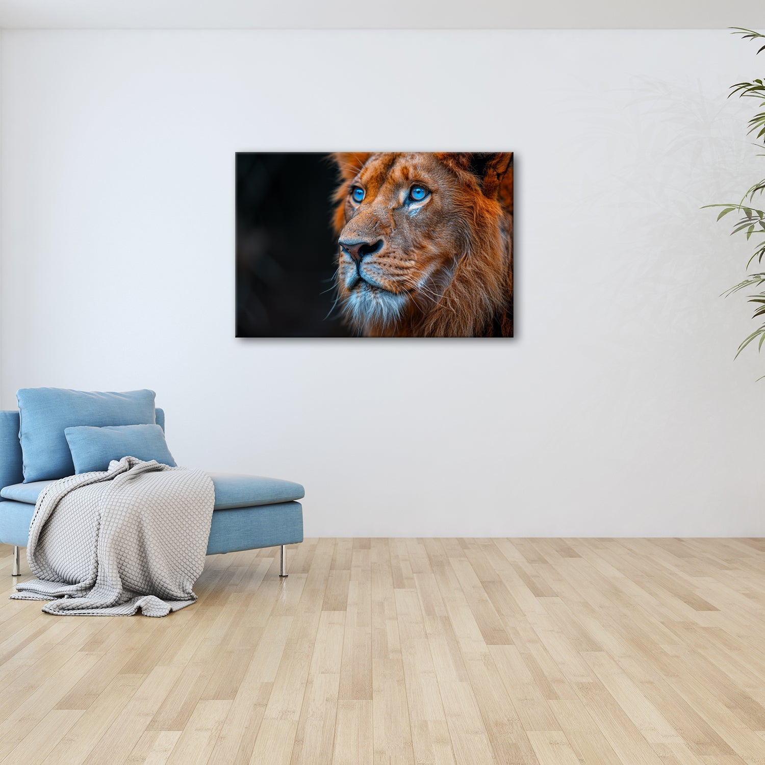 Leinwandbild Blaue Augen des Königs der Löwen – ein Blick, der Stille gebietet. - deyoli