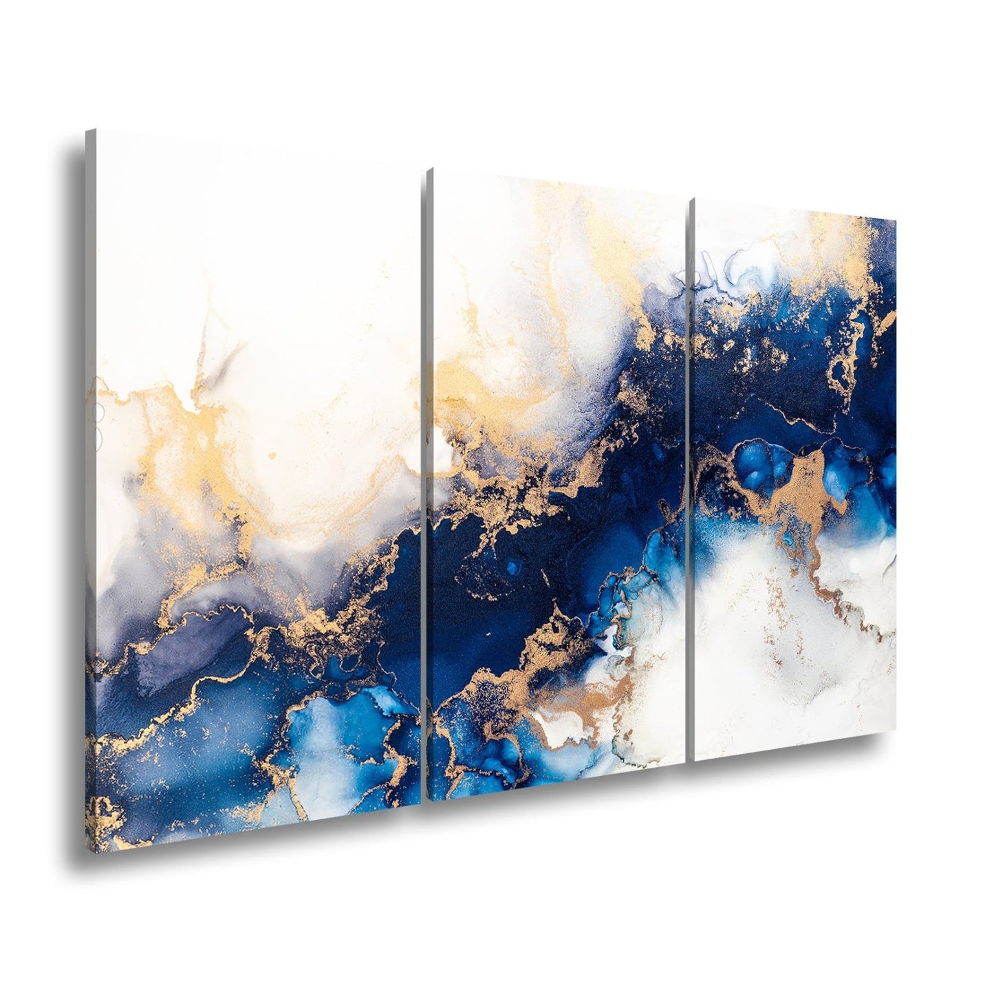 Leinwandbild Blauer Strom und Gold in fließender Harmonie. - deyoli
